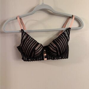 Victoria’s Secret Lace Plunge Bra Black Pink 34B Underwire Lined
